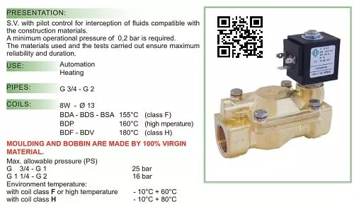 Thông số kỹ thuật van điện từ hơi nóng ode