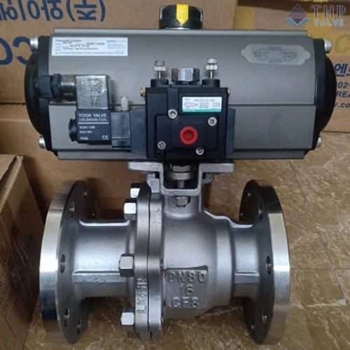 van bi mặt bích điều khiển bằng khí nén